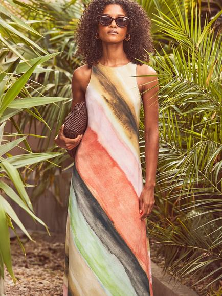 Ro&Zo Watercolour Stripe Ombre Dress, Multi - view 2, Multi