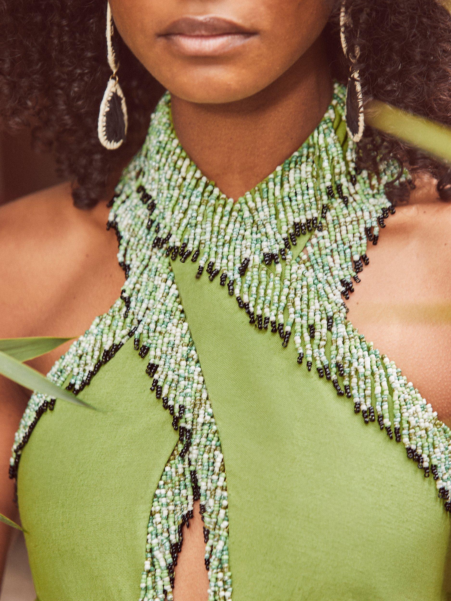 Product image 4 of 6, which shows Ro&Zo Beaded Halter Neck Maxi Dress, Green, 6