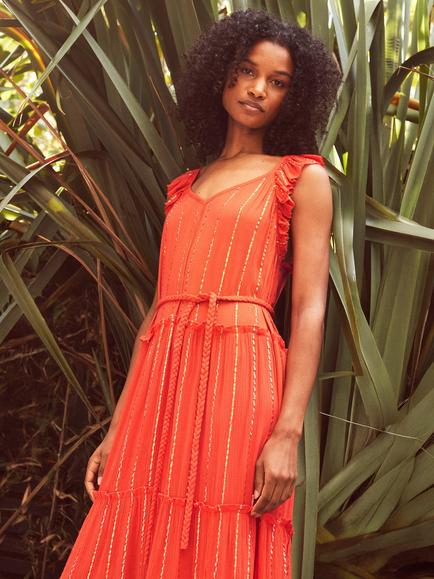 Ro&Zo Petite Sparkle Tiered Maxi Dress, Orange - view 2, Orange