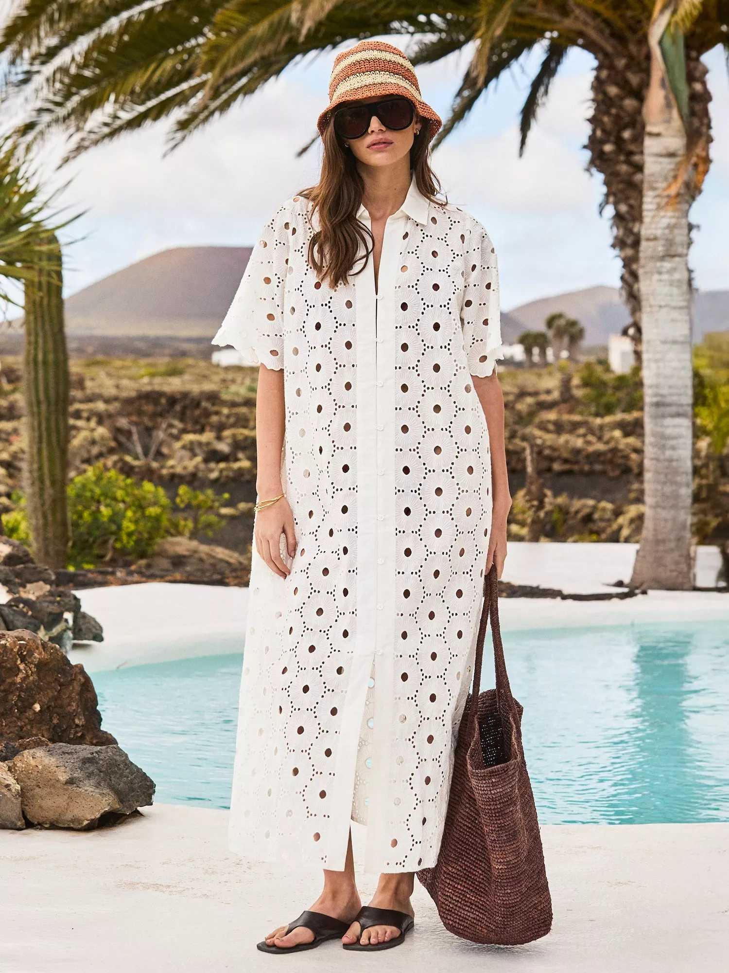 Ro&Zo Broderie Detail Maxi Dress, Natural