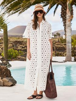 Ro&Zo Petite Broderie Scallop Shirt Dress, Natural, Natural
