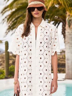 Ro&Zo Petite Broderie Scallop Shirt Dress, Natural - view 2, Natural