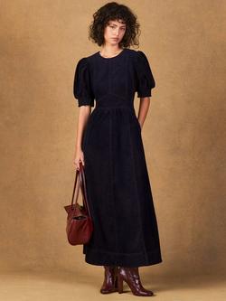 Ro&Zo Puff Sleeve Corduroy Midi Dress, Blue, Blue