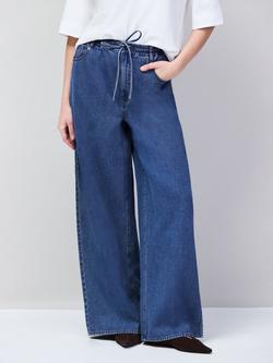 Ro&Zo Wide Leg Loose Fit Drawstring Waist Jeans, Blue, Blue