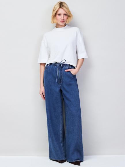 Ro&Zo Wide Leg Loose Fit Drawstring Waist Jeans, Blue - view 2, Blue