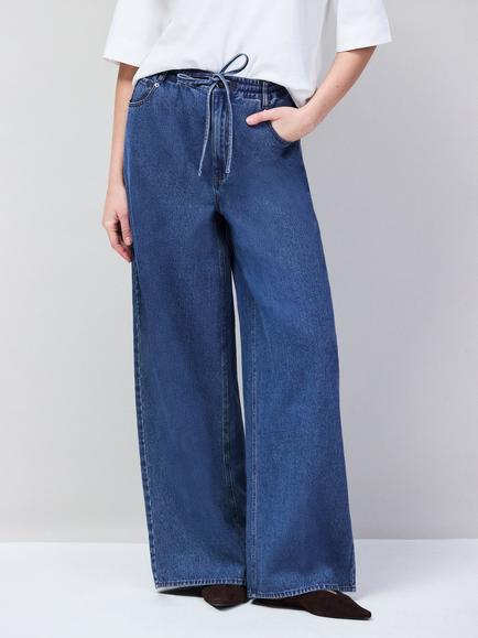 Ro&Zo Petite Drawstring Wide Leg Jeans, Blue, Blue