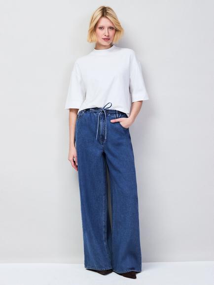 Ro&Zo Petite Drawstring Wide Leg Jeans, Blue - view 2, Blue
