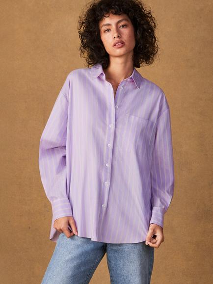 Ro&Zo Stripe Button Side Shirt, Purple, Purple