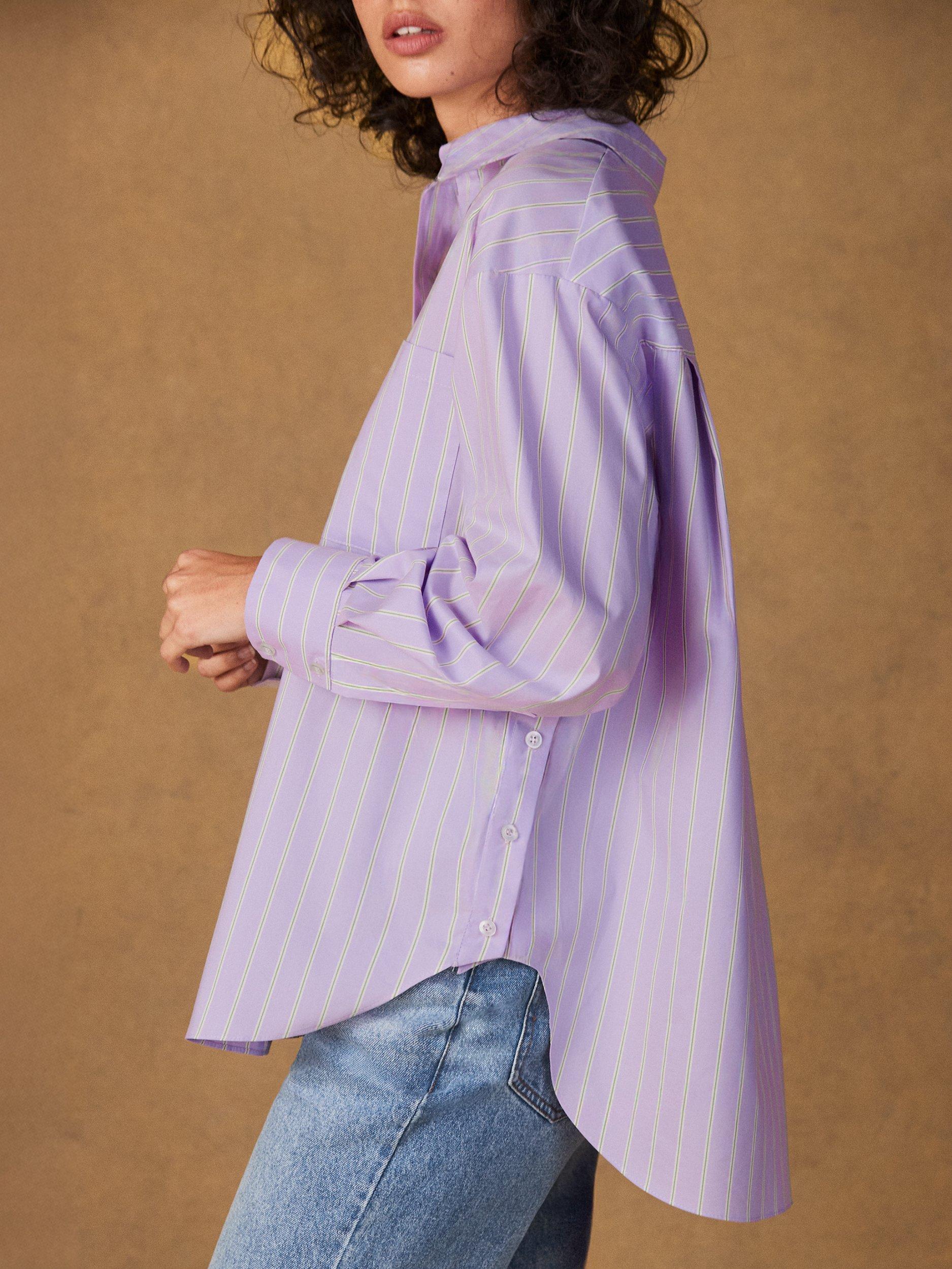 Product image 2 of 5, which shows Ro&Zo Stripe Button Side Shirt, Purple, 6