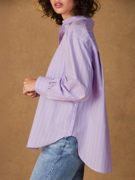 Ro&Zo Stripe Button Side Shirt, Purple - view 2, Purple