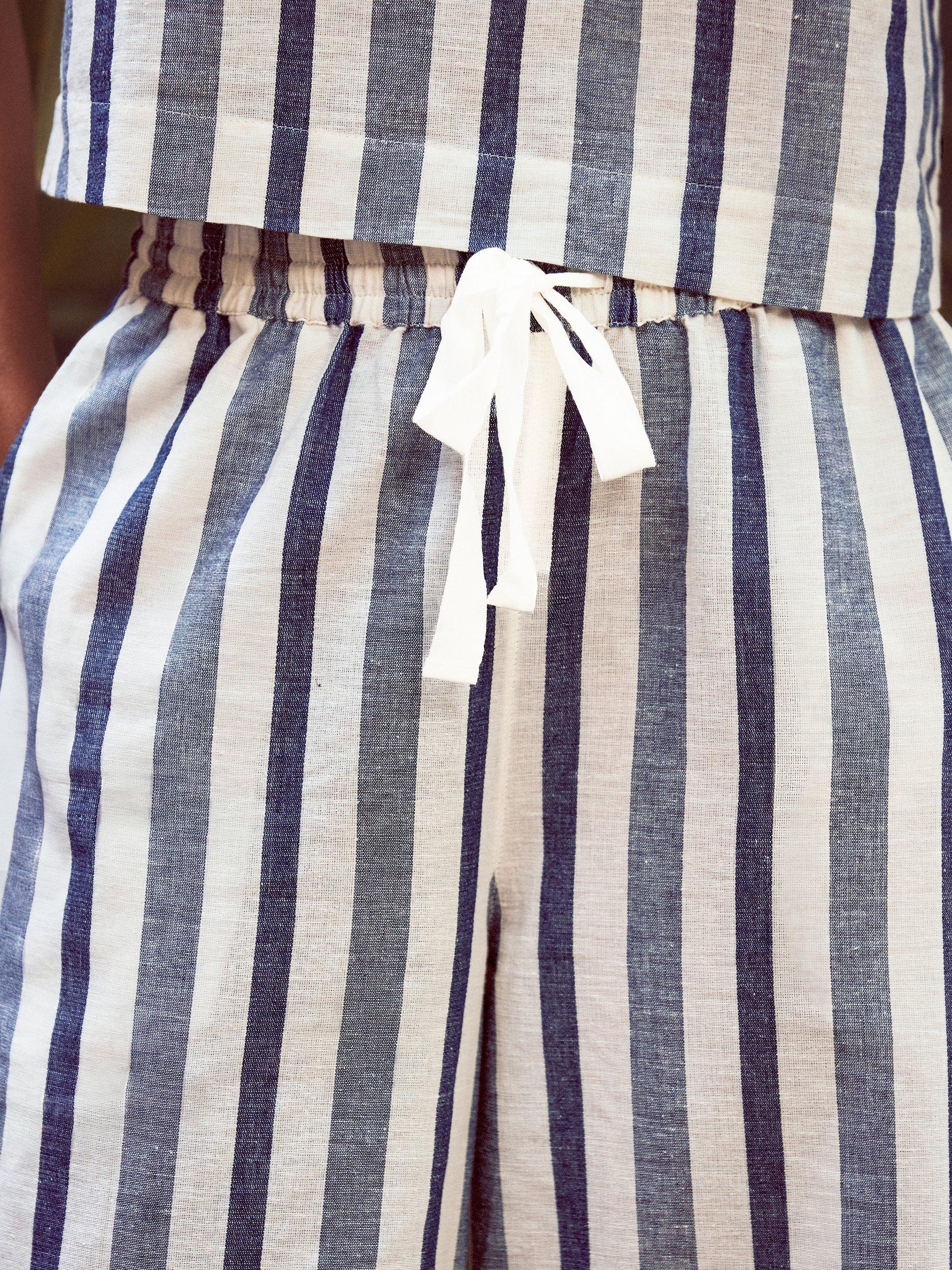 Product image 2 of 4, which shows Ro&Zo Cotton with Linen Striped Trousers, Blue, 6