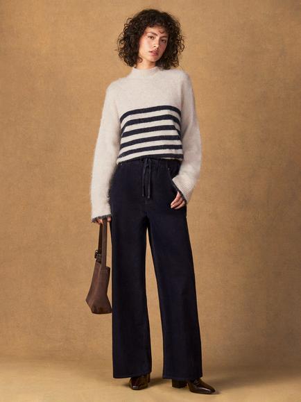 Ro&Zo Drawstring Wide Leg Corduroy Trousers, Dark Blue, Dark Blue