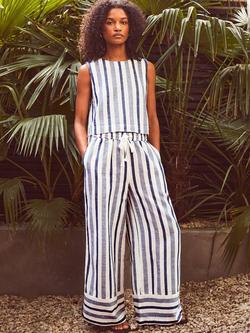 Ro&Zo Petite Stripe Wide Leg Trousers, Blue - view 2, Blue