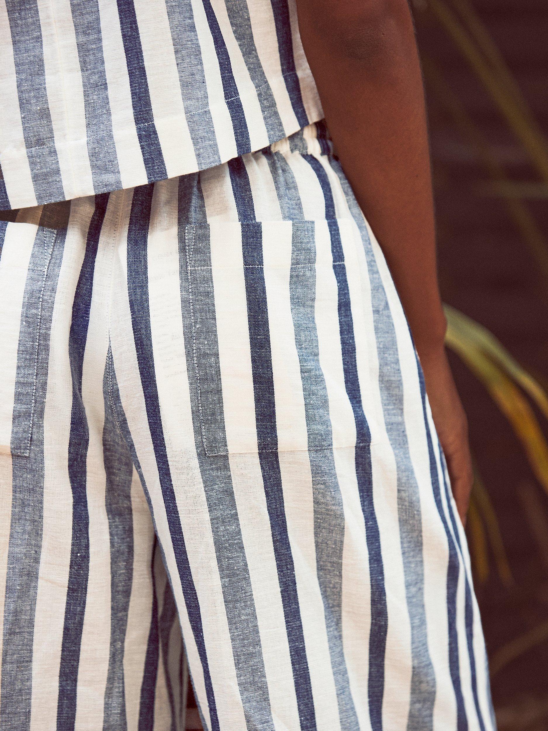 Product image 4 of 5, which shows Ro&Zo Petite Stripe Wide Leg Trousers, Blue, 6Pt