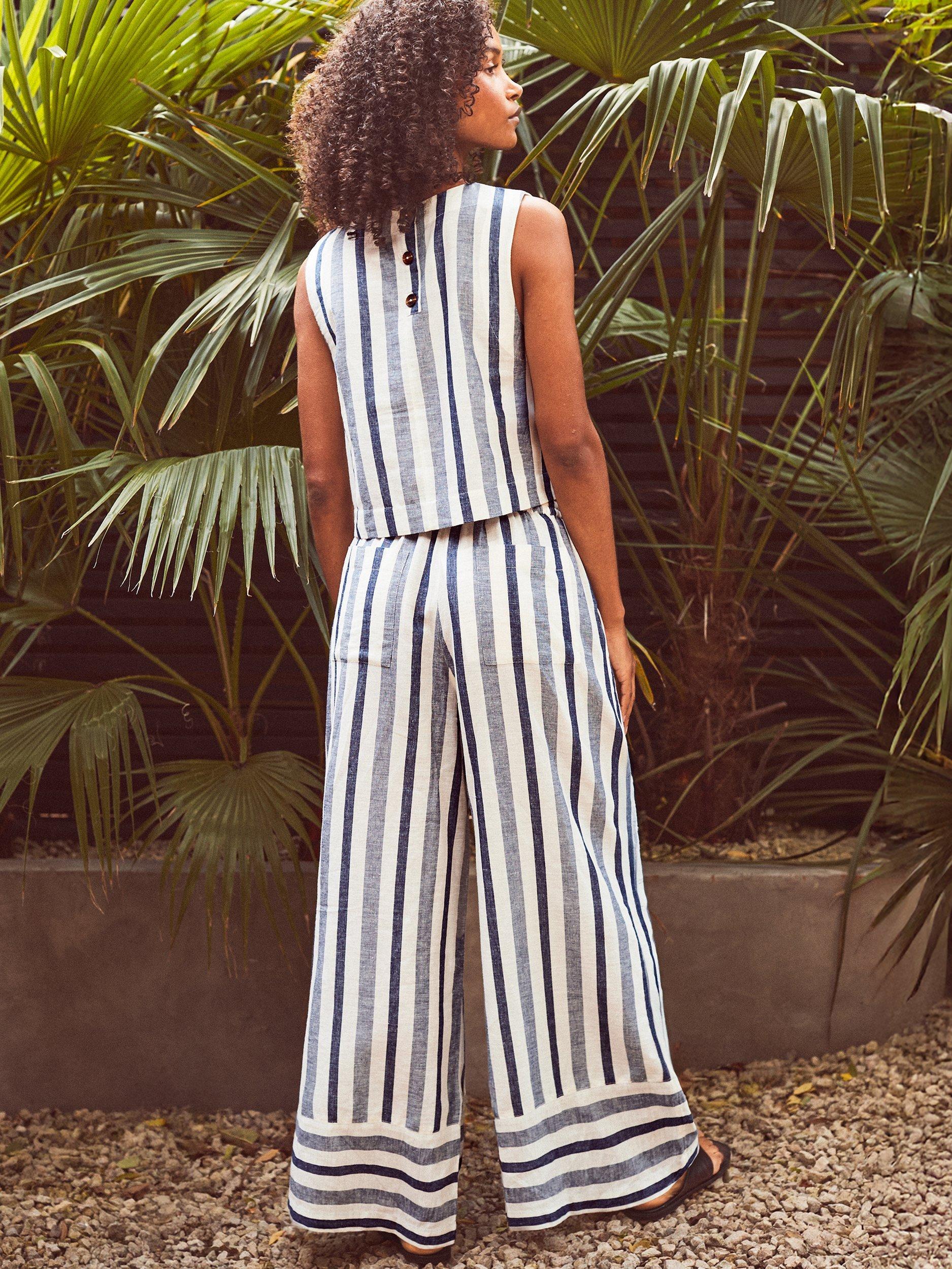Product image 5 of 5, which shows Ro&Zo Petite Stripe Wide Leg Trousers, Blue, 6Pt