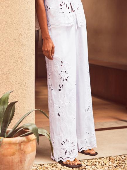 Ro&Zo Cutwork Broderie Trousers, White - view 2, White