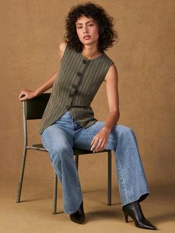 Ro&Zo Pinstripe Tailored Waistcoat, Green - view 2, Green