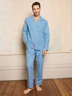 Their Nibs Cotton Traditional Ticking Stripe Pyjama Set, Blue, Blue