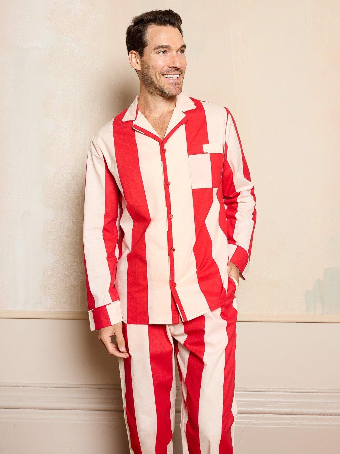 Product image 2 of 2, which shows Their Nibs Cotton Traditional Stripe Pyjama Set, Red/Cream, XXXL