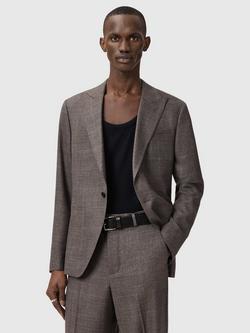 AllSaints Clover Check Wool Blend Single Breasted Blazer, Brown, Brown