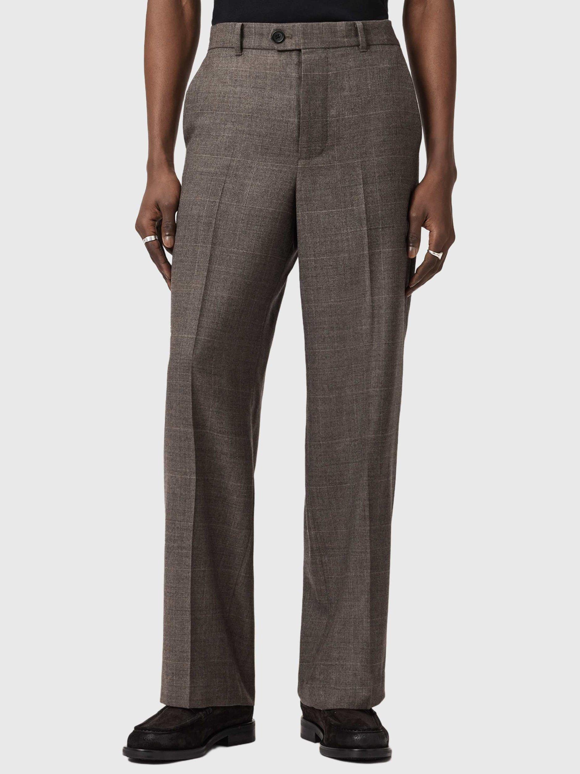 Product image 1 of 6, which shows AllSaints Clover Check Wool Blend Trousers, Brown, 28R