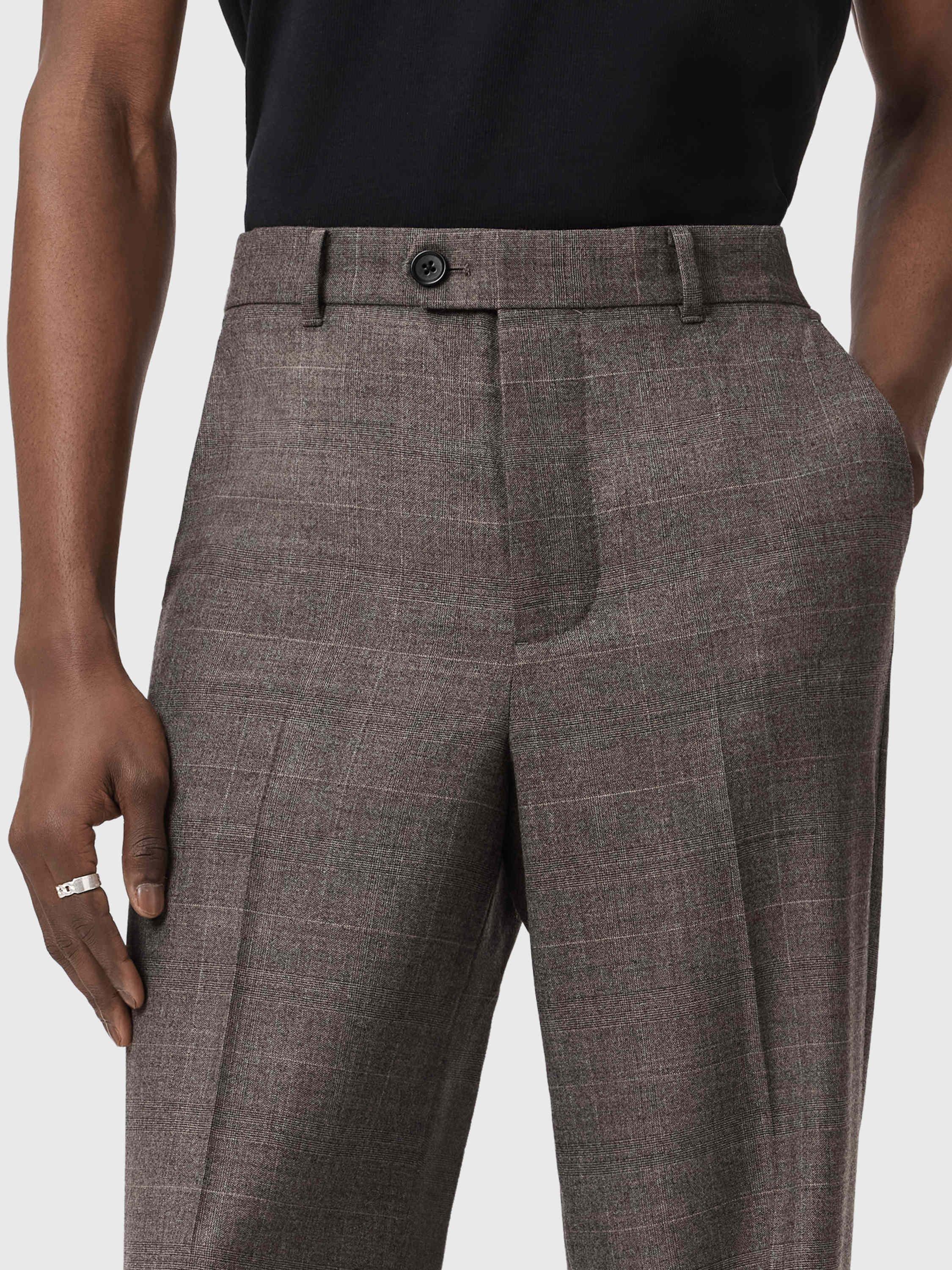 Product image 4 of 6, which shows AllSaints Clover Check Wool Blend Trousers, Brown, 28R