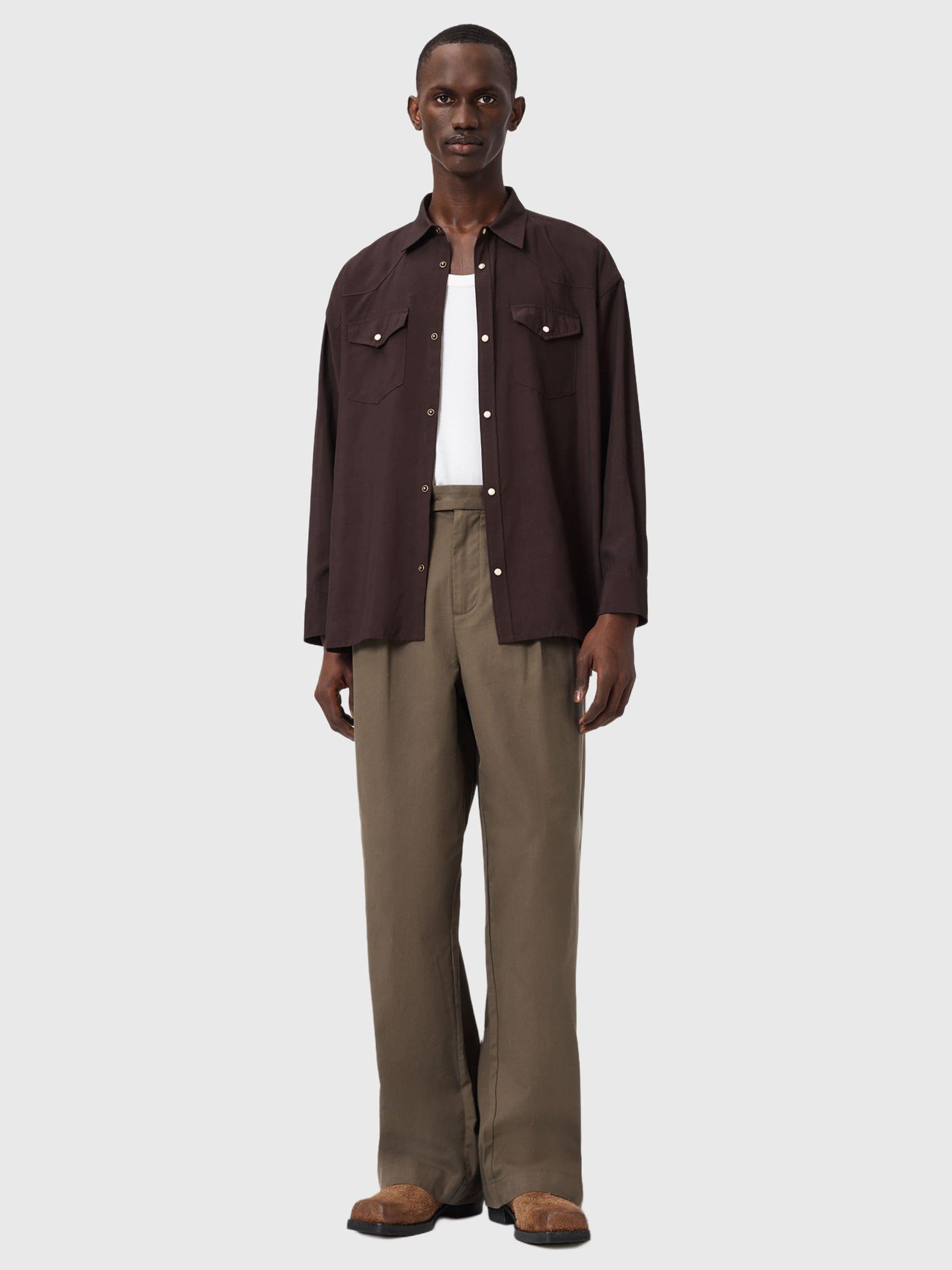 Product image 3 of 7, which shows AllSaints Conway Wide Leg Trousers, Traverse Brown, 28R