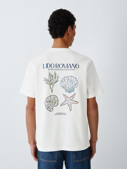 John Lewis Lido Graphic Print Cotton T-Shirt, White, White