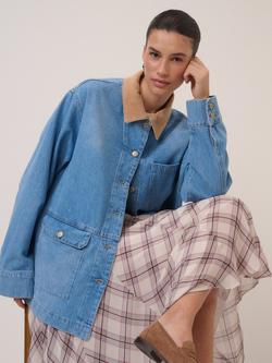 Nobody's Child Corduroy Collar Denim Jacket, Blue - view 2, Blue