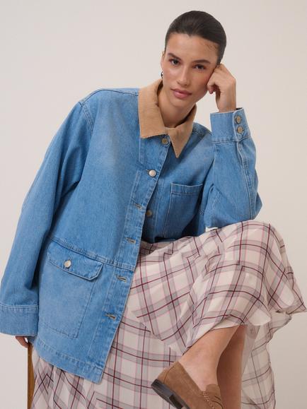 Nobody's Child Corduroy Collar Denim Jacket, Blue - view 2, Blue