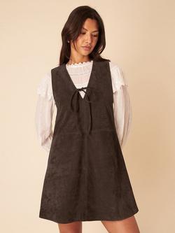 Nobody's Child V-Neck Pure Suede Pinafore Mini Dress, Brown, Brown