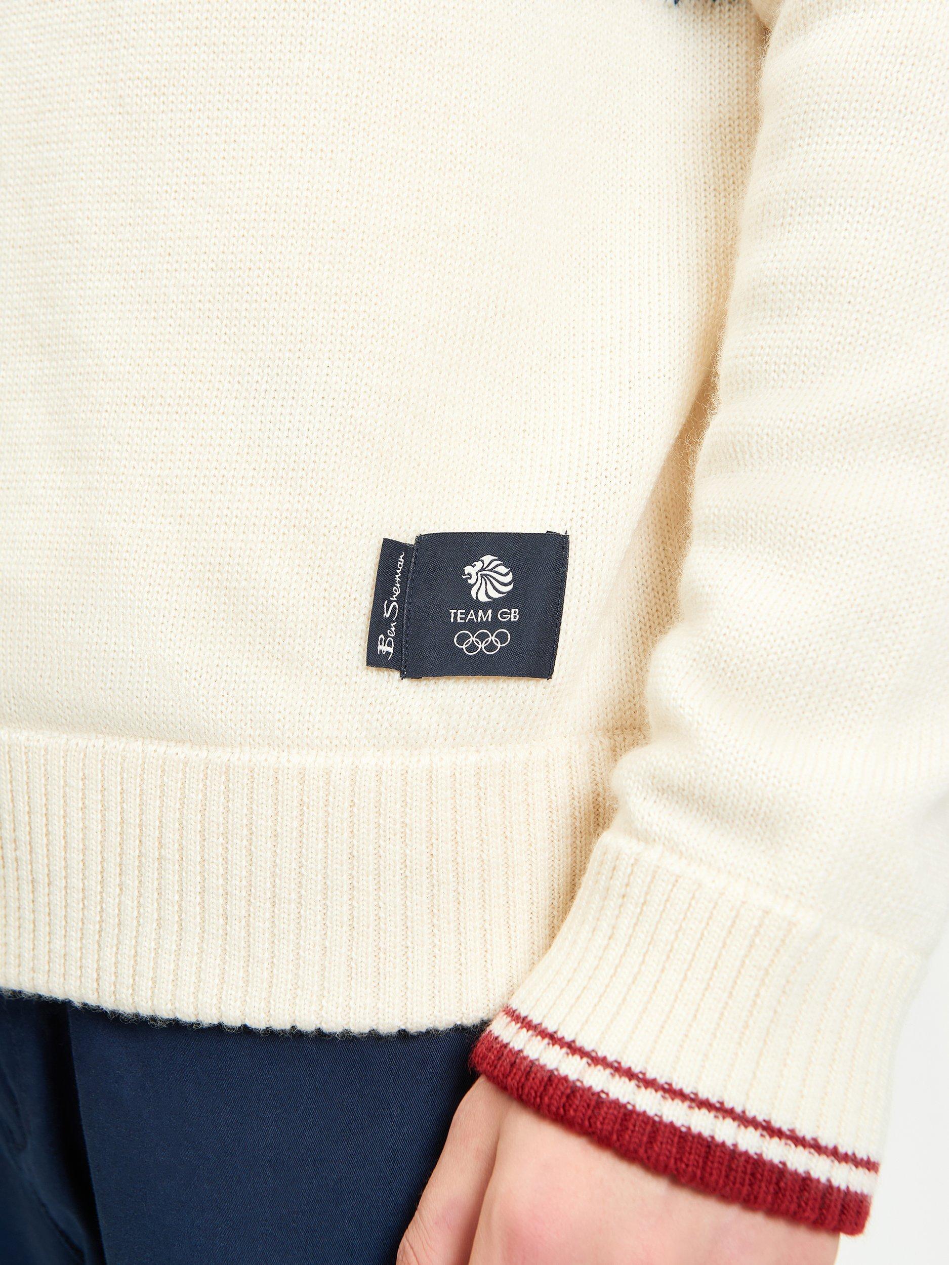 Product image 4 of 6, which shows Ben Sherman Team GB Wool Blend Knitted Zip-Through Jumper, Ivory/Multi, One Size