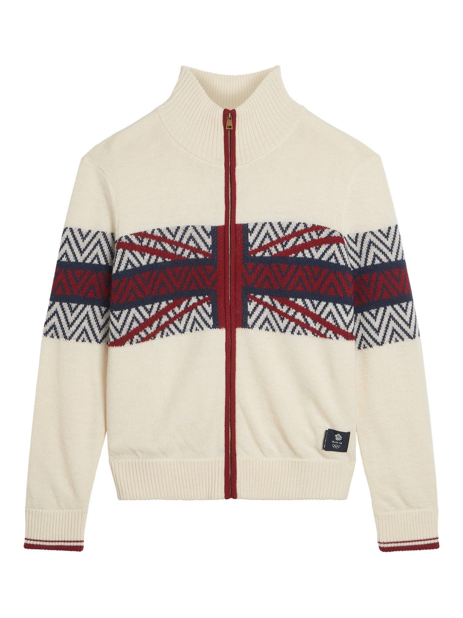 Product image 5 of 6, which shows Ben Sherman Team GB Wool Blend Knitted Zip-Through Jumper, Ivory/Multi, One Size