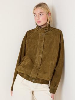 Nobody's Child Funnel Neck Pure Suede Bomber Jacket, Brown - view 2, Brown