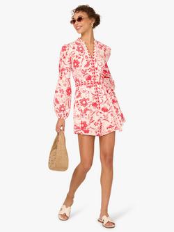 Adrianna Papell Floral Print Cotton Playsuit, White/Coral - view 2, White/Coral
