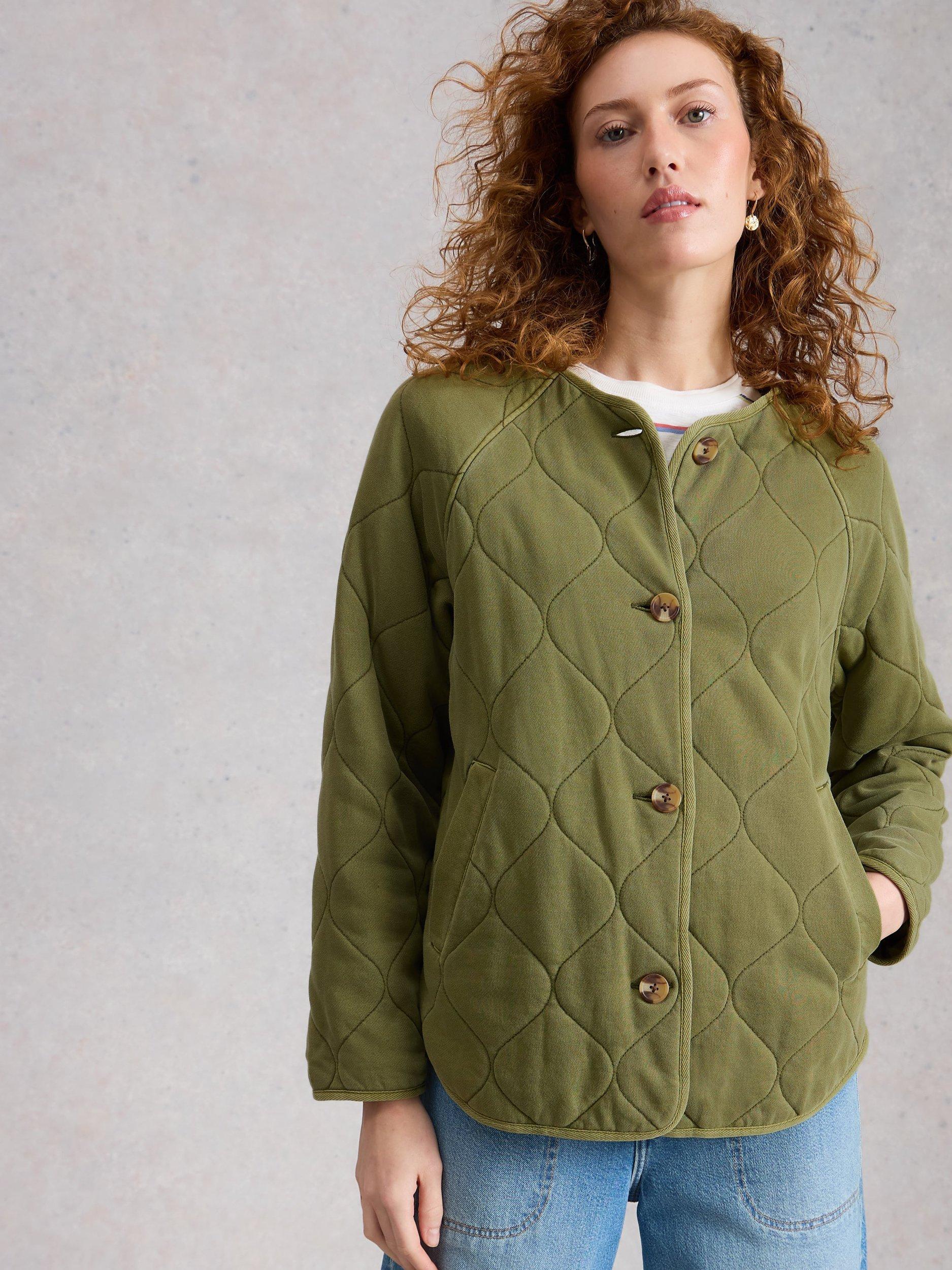 Product image 1 of 6, which shows White Stuff Anya Linen Rich Quilted Jacket containing LENZING™ ECOVERO™ Viscose, Green, 6