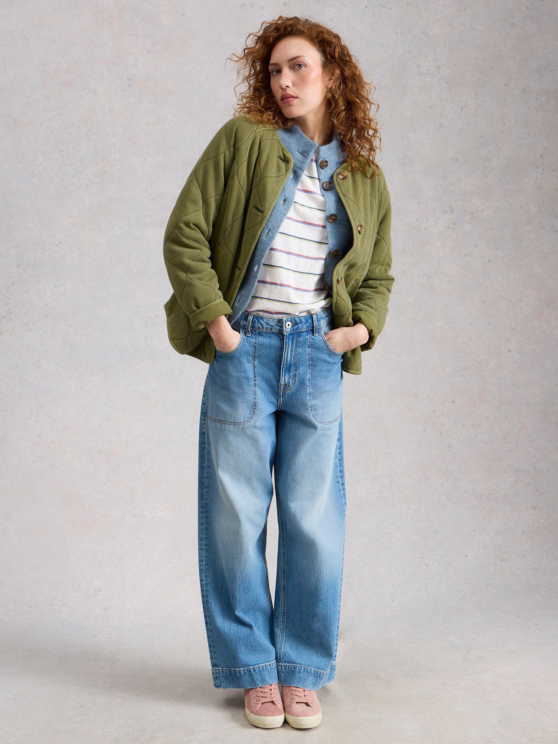 Product image 3 of 6, which shows White Stuff Anya Linen Rich Quilted Jacket containing LENZING™ ECOVERO™ Viscose, Green, 6