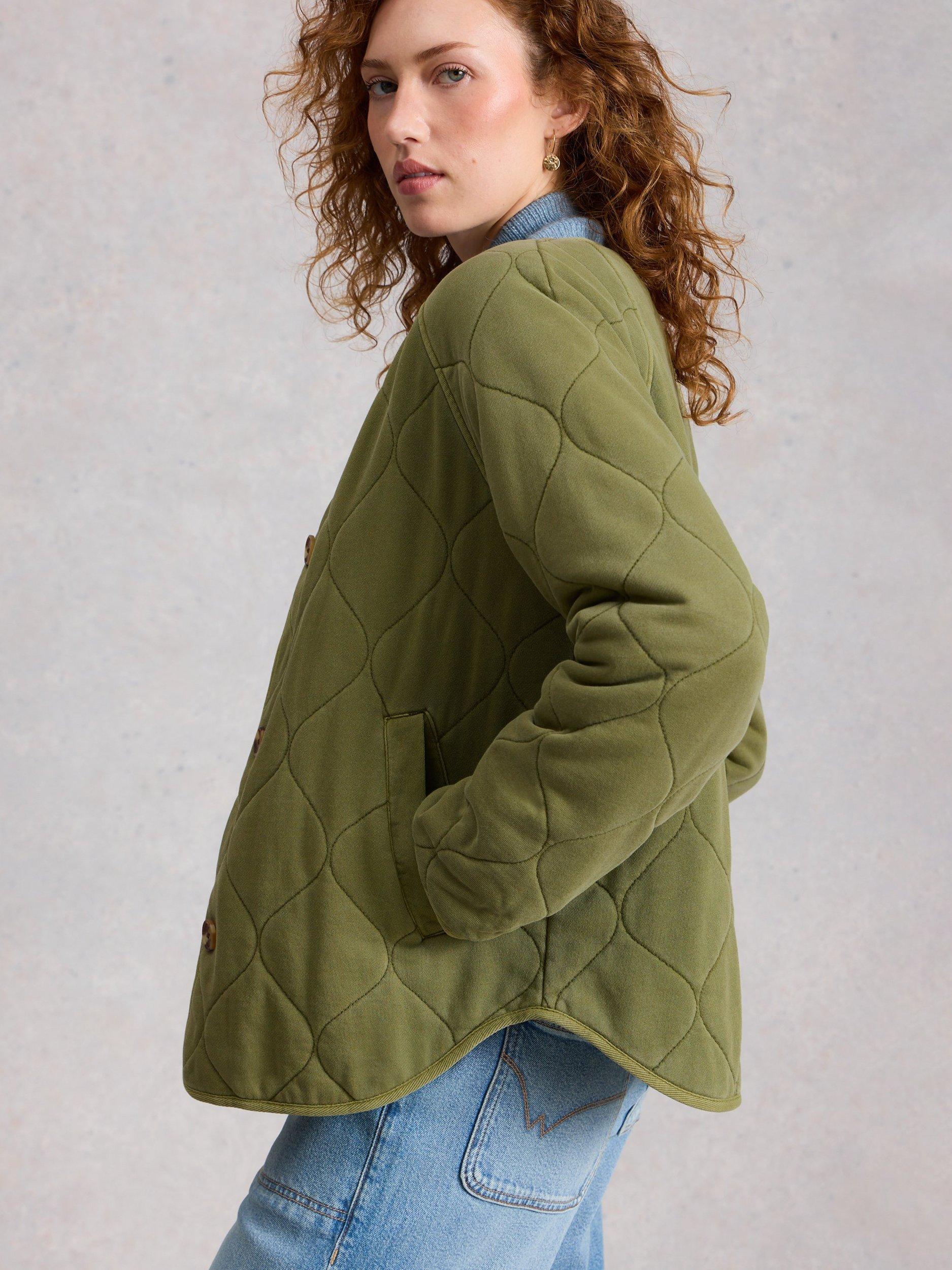 Product image 4 of 6, which shows White Stuff Anya Linen Rich Quilted Jacket containing LENZING™ ECOVERO™ Viscose, Green, 6