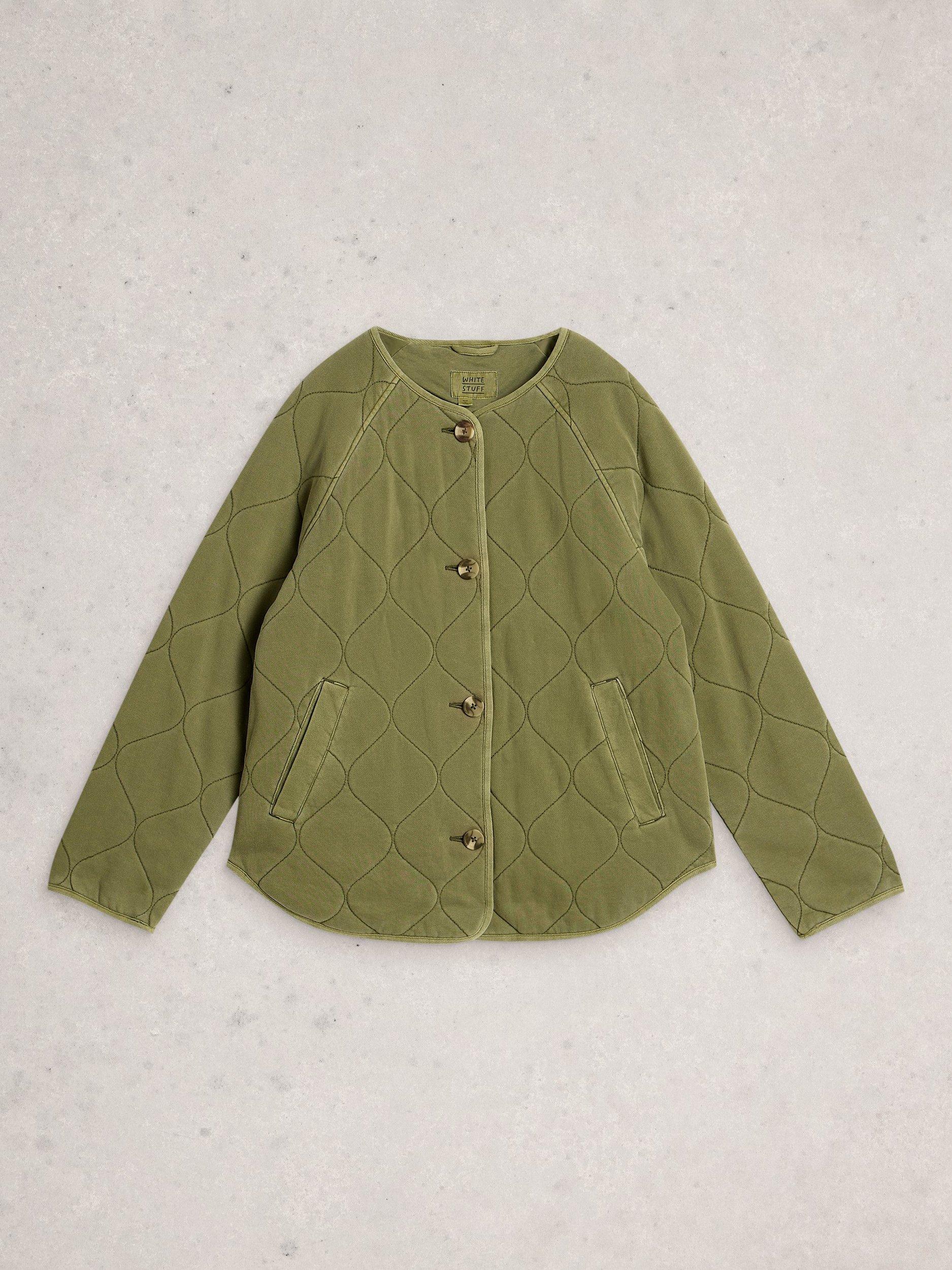 Product image 5 of 6, which shows White Stuff Anya Linen Rich Quilted Jacket containing LENZING™ ECOVERO™ Viscose, Green, 6