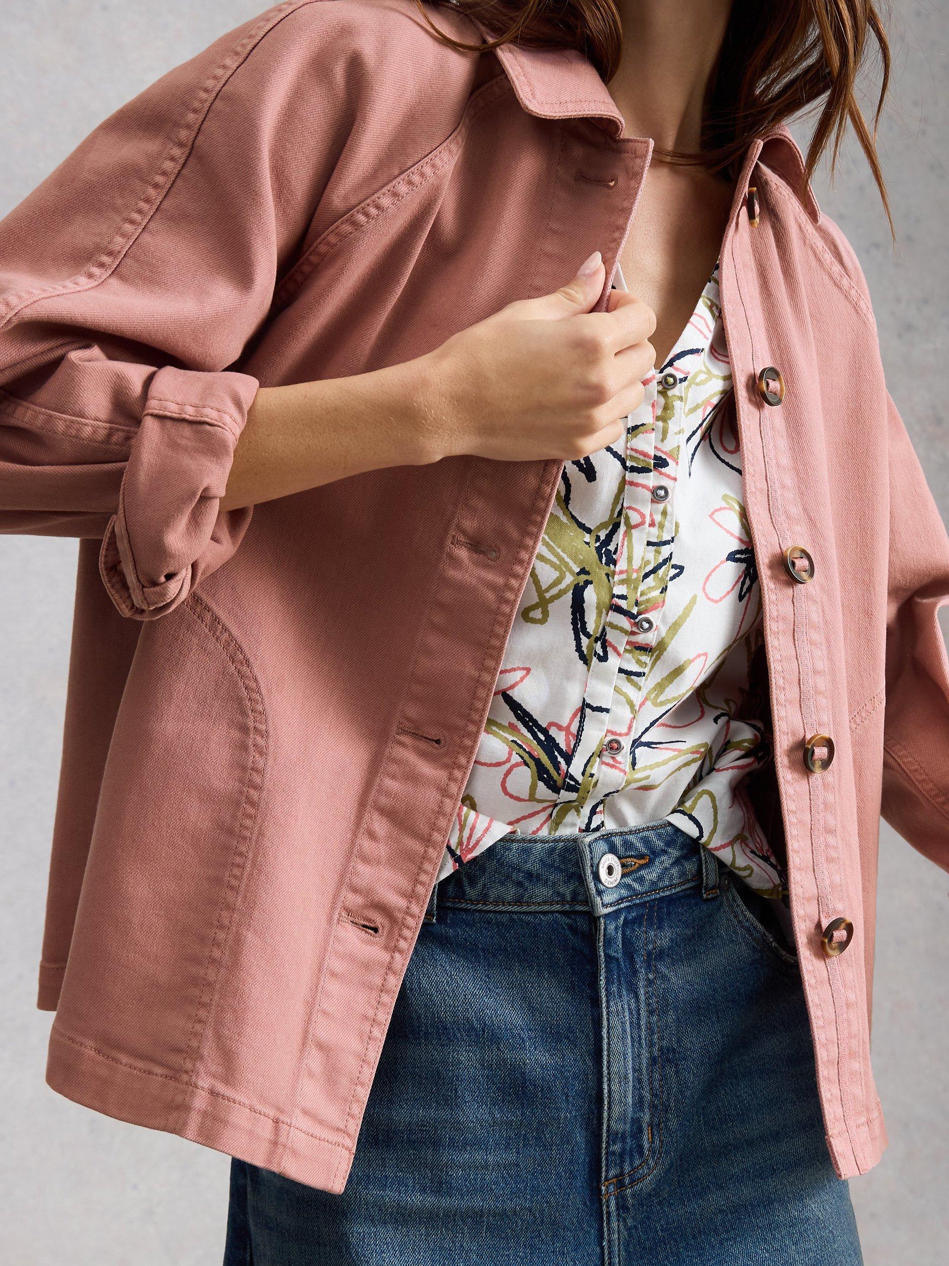 Product image 3 of 6, which shows White Stuff Eden Relaxed Fit Denim Jacket, Pink, 6