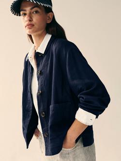 White Stuff Isabel Pure Linen Jacket, Midnight, Midnight