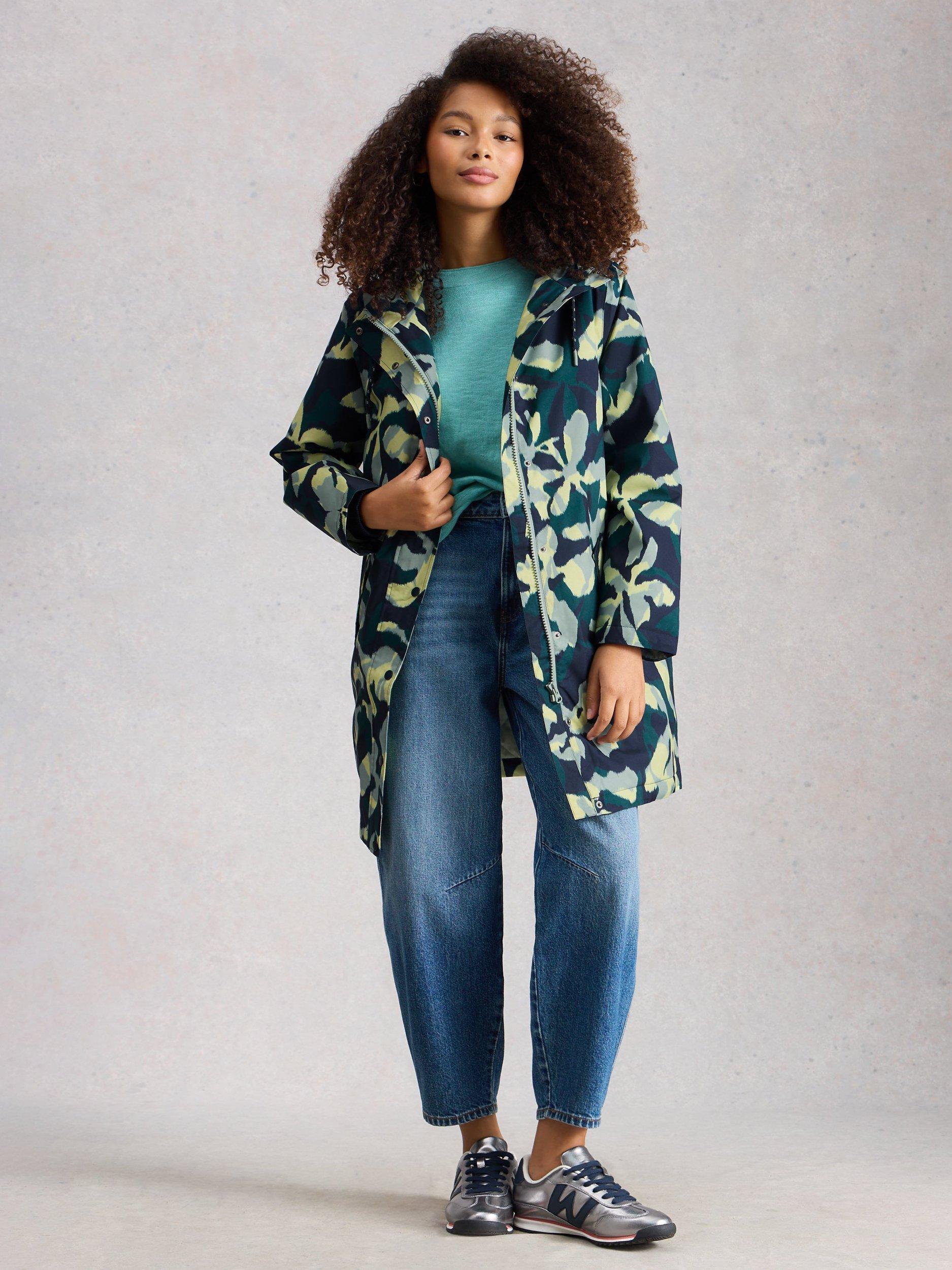 Product image 1 of 6, which shows White Stuff Willow Leaves Waterproof Coat, Teal/Multi, 6