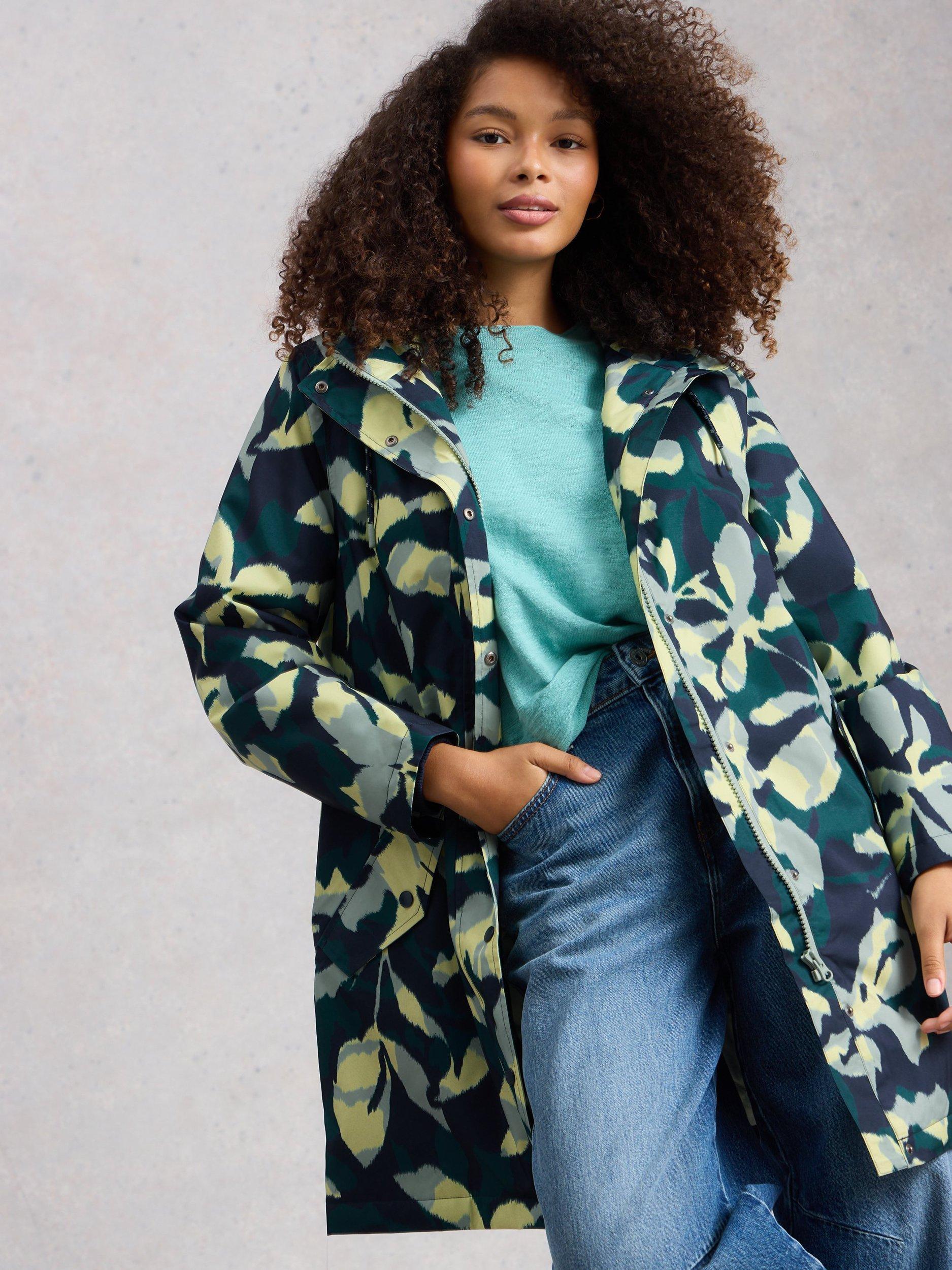Product image 4 of 6, which shows White Stuff Willow Leaves Waterproof Coat, Teal/Multi, 6