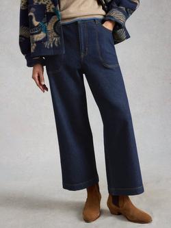 White Stuff Tia Wide Leg Cropped Jeans, Dark Blue, Dark Blue