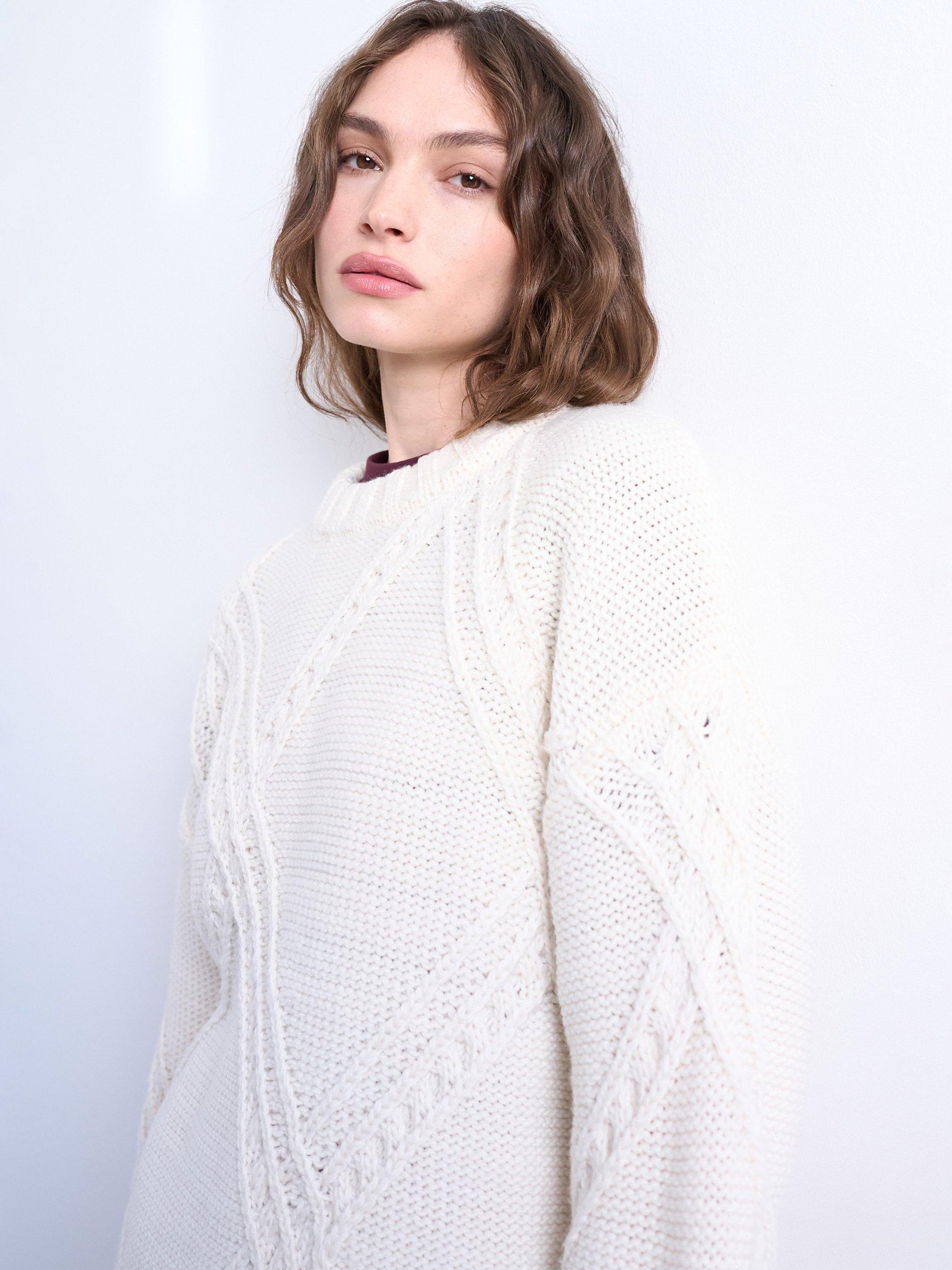 Topshop Oversized Argyle Knit Jumper with Wool, Cream