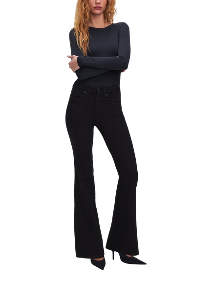 Good American Good Leg Flared Jeans, Black, Black