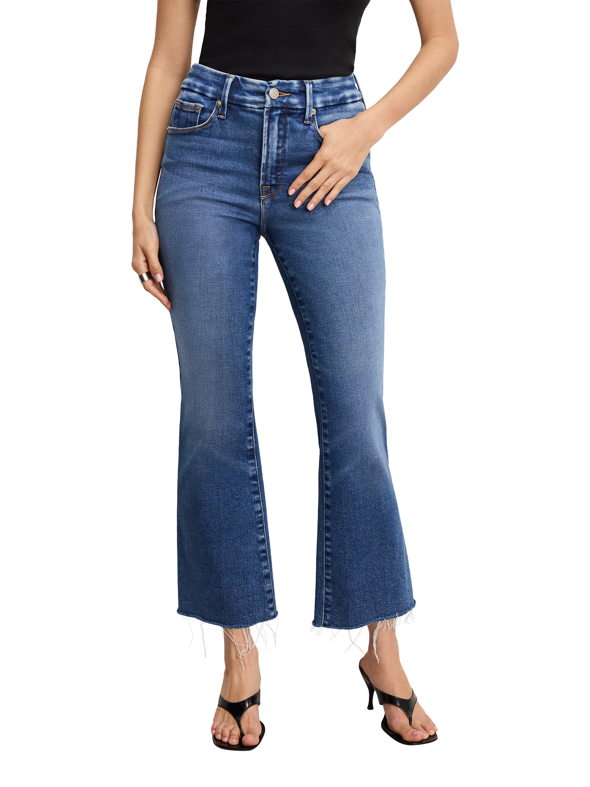 Product image 4 of 6, which shows Good American Tech Cropped Bootcut Jeans, Indigo 818, 24