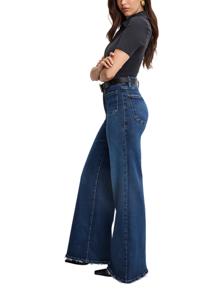 Good American Soft Tech Palazzo Jeans, Dark Blue - view 2, Dark Blue