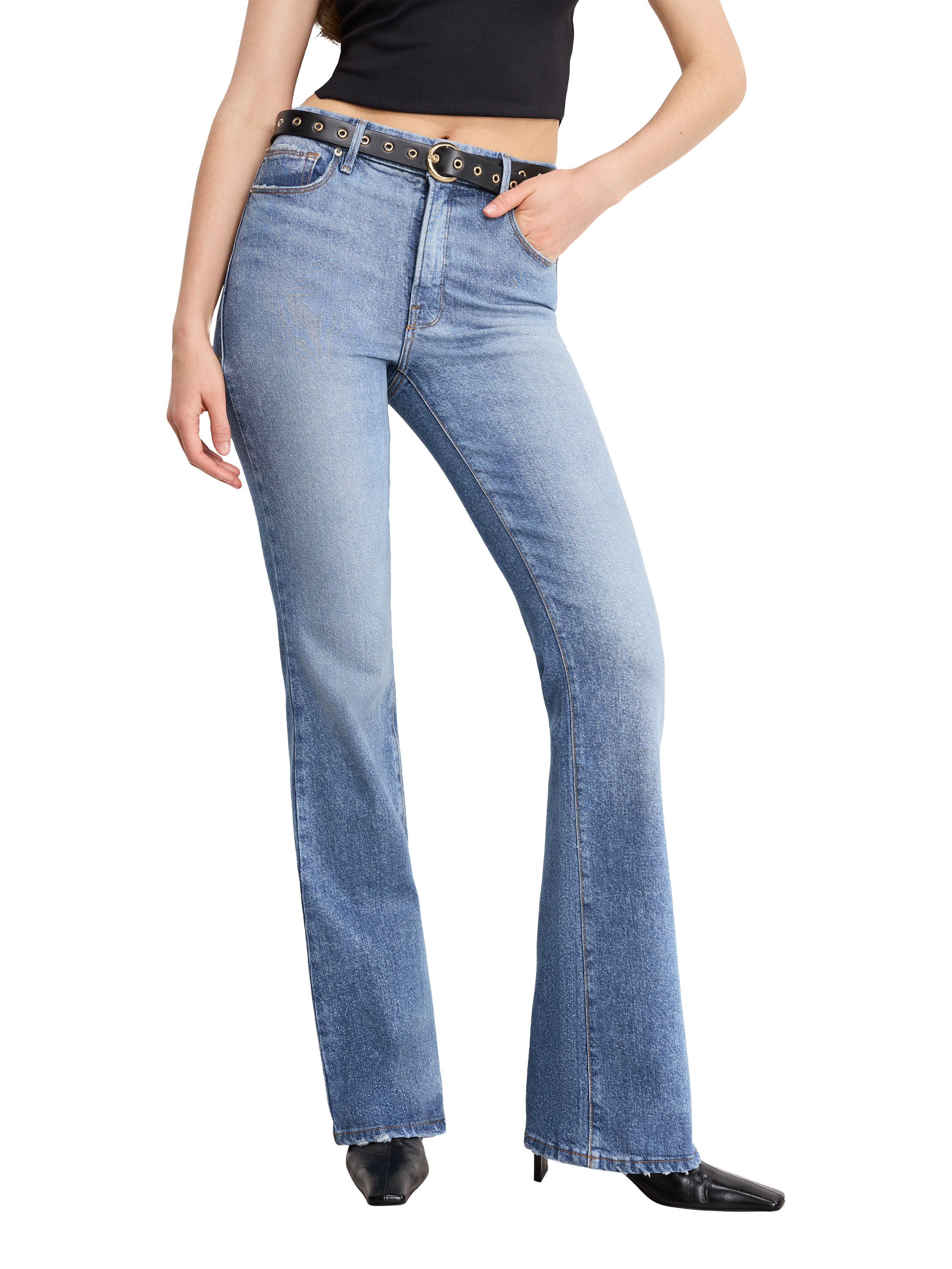 Product image 1 of 5, which shows Good American Good Classic Bootcut Jeans, Indigo627, 24