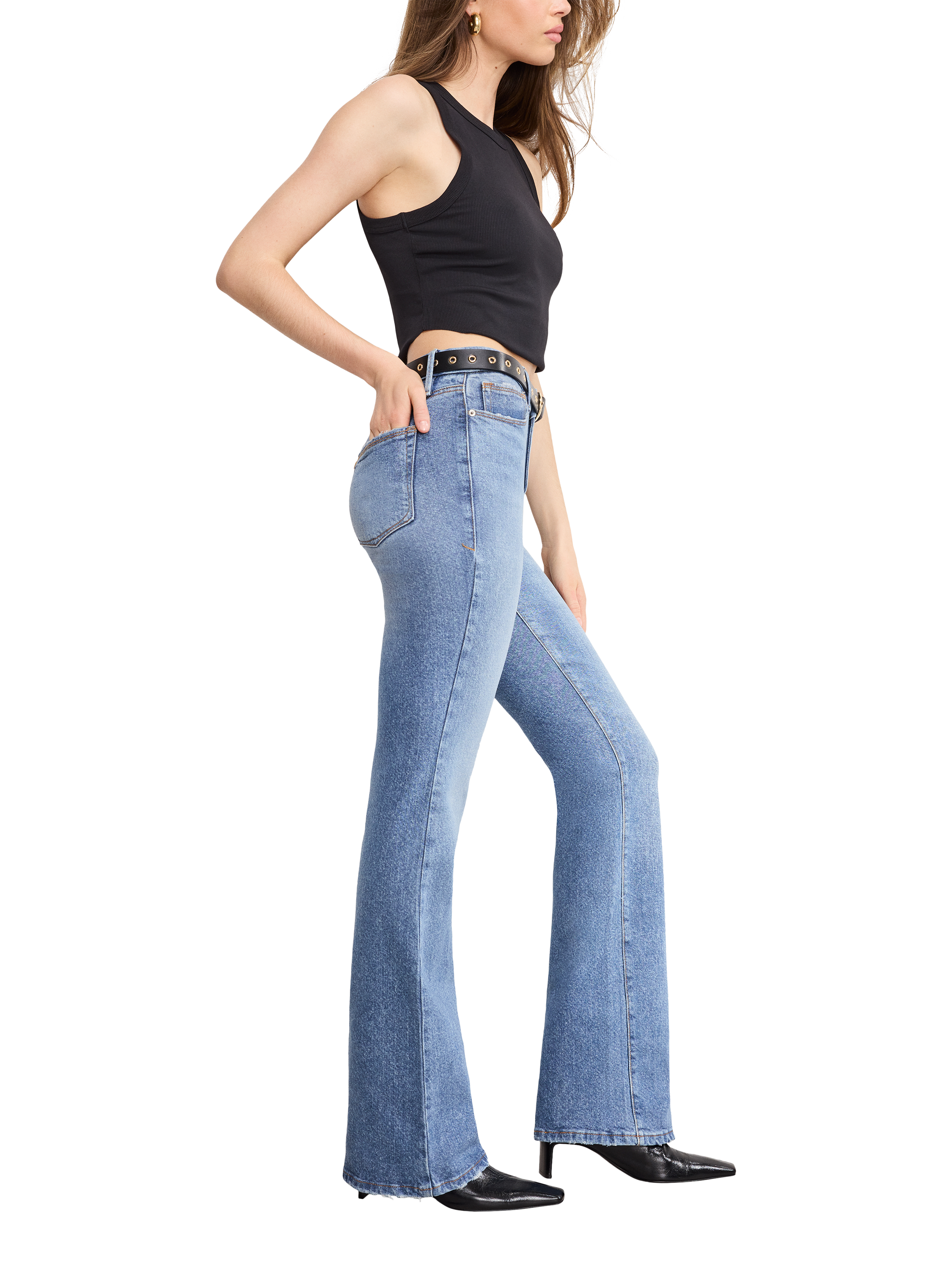 Product image 4 of 5, which shows Good American Good Classic Bootcut Jeans, Indigo627, 24